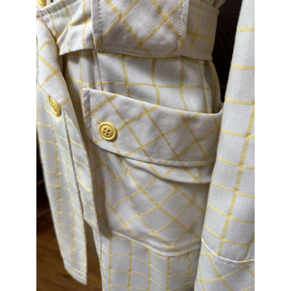 Tulle Yellow Stripe White Trench Coat Belted Waist Big Buttons Size Small - Picture 9 of 13
